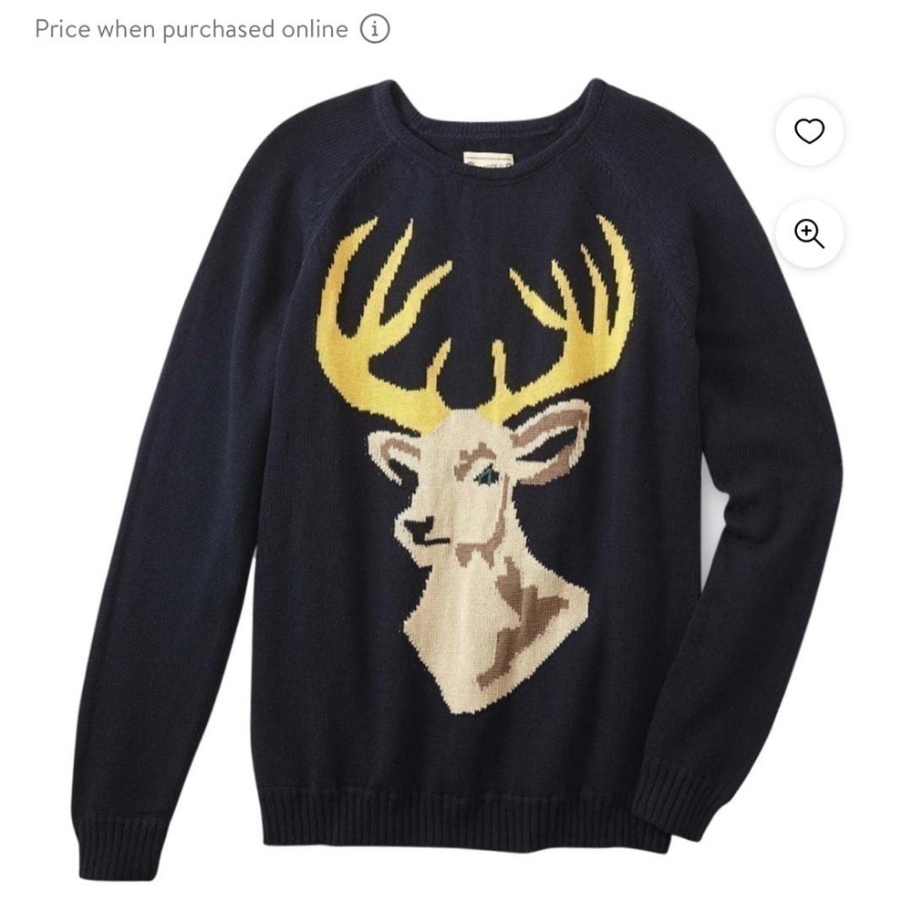 Roebuck & Co Deer Sweater Ugly Buck Antlers Knit Blue Cotton Sears Men’s large